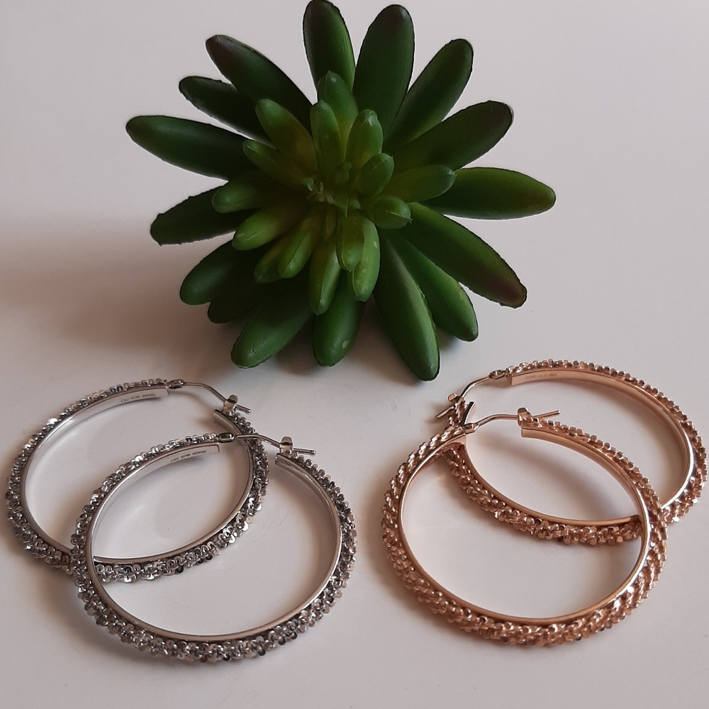 Bonze Milor Rose Gold & Silver Tone Margherita Chain Round Hoop Earrings Set